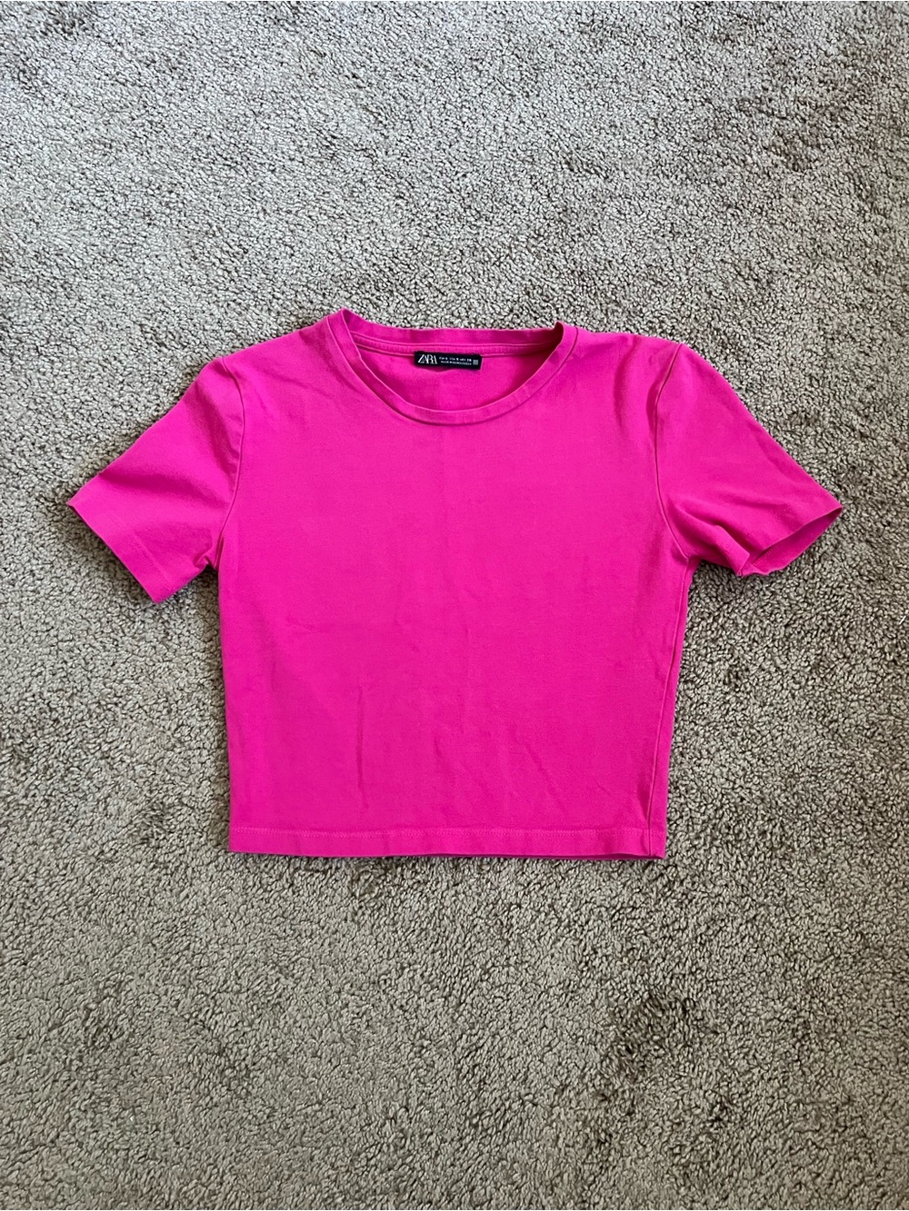 ZARA Fuchsia Crewneck Cropped Tee